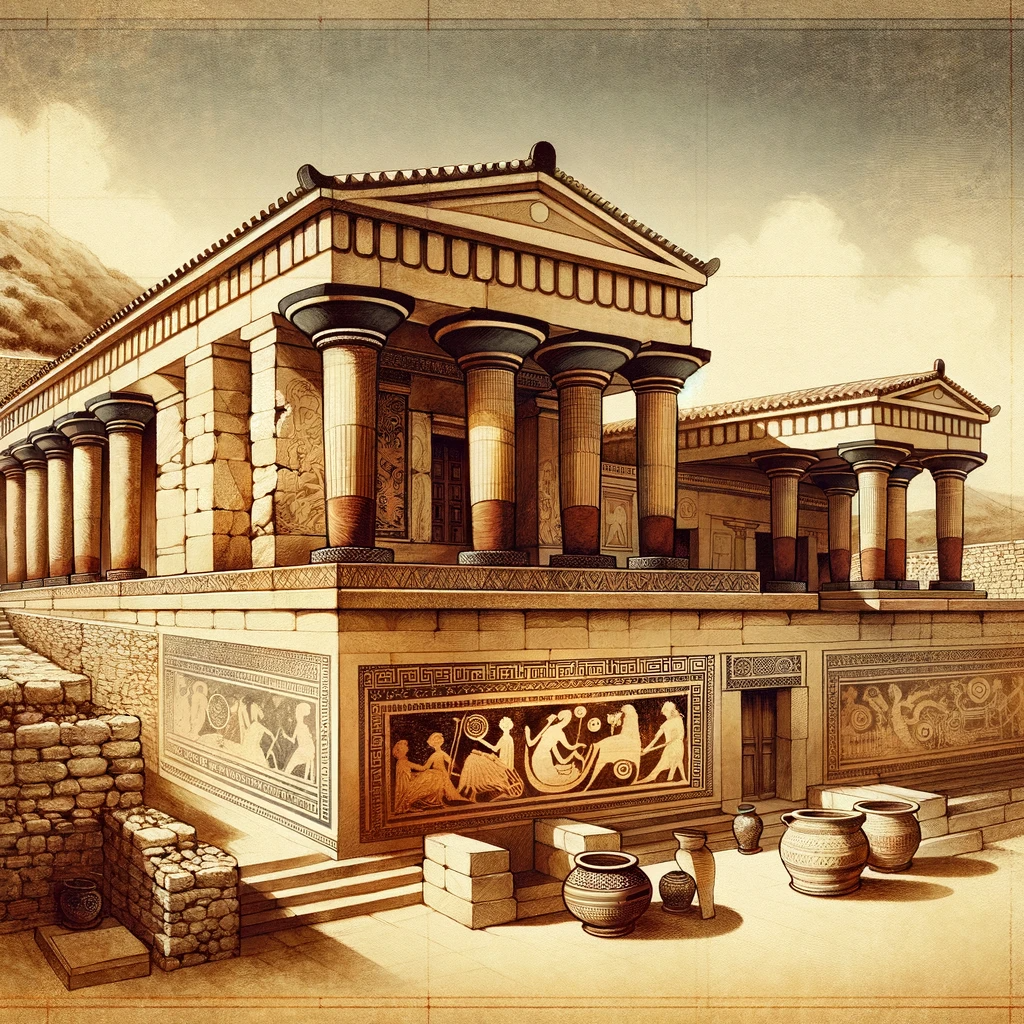 Historical-depiction-of-the-Knossos-Palace-in-ancient-Crete-focusing-on-its-Minoan-architectural-style